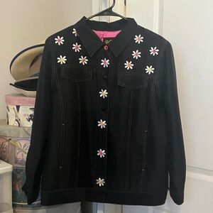 Bob Mackie Black silk Jacket with Floral Embroidery
